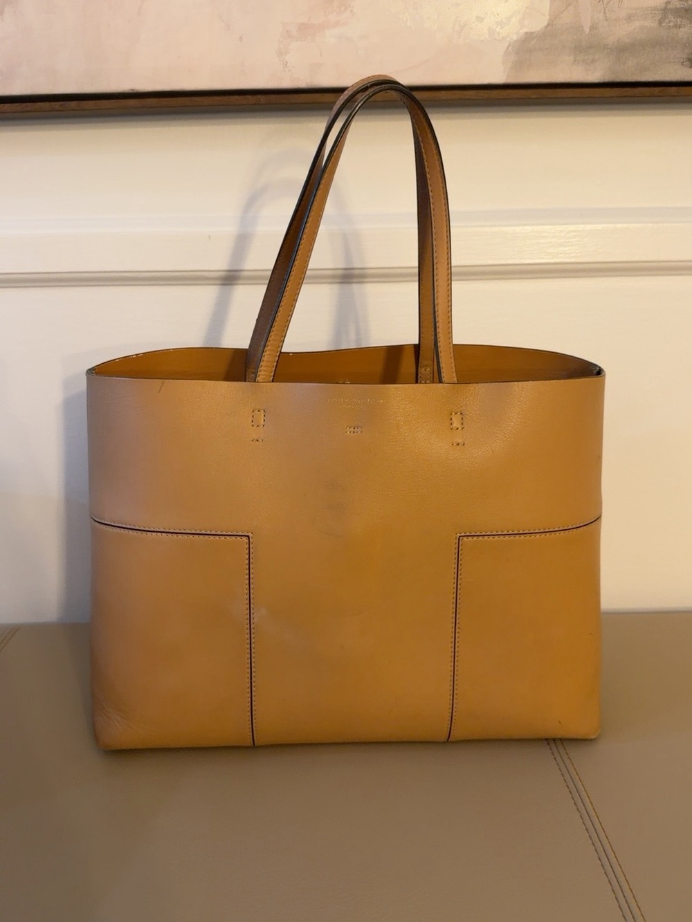 Tory Burch Tan Leather Tote Bag + Red Organizer & Wristlet